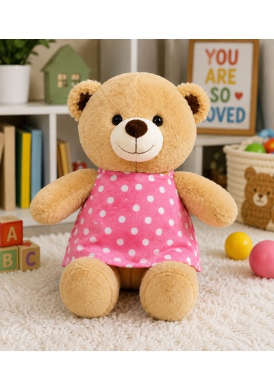 30 Cm Pembe Elbiseli Sevimli Peluş Ayıcık 046 - Pembe