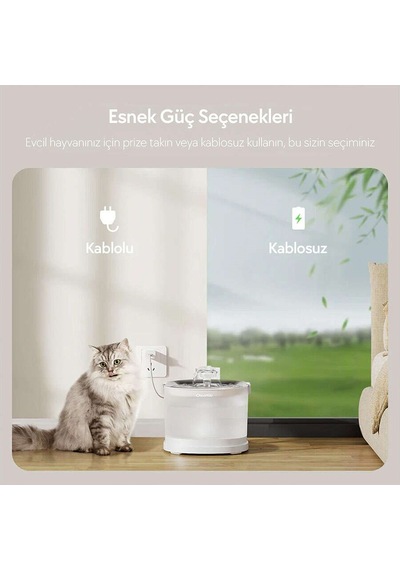 Cheerble E1+ Çelik Hazneli Şarjlı Otomatik Kedi Su Pınarı 22 X 20 X 18 2lt