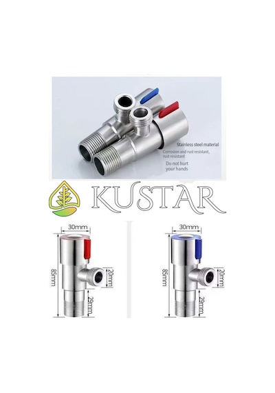 Kustar Aç Kapa Sıcak Soğuk Su Ara Musluğu Seti Inox 2'li Gri