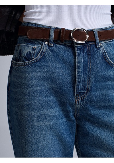 Dilvin 72072 Pamuk Kemerli Wide Leg Jean - Mavi