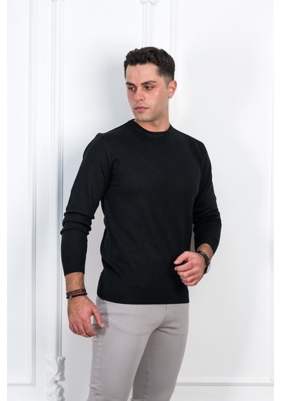Woolen World Sıfır Yaka Regular Fit Desenli Erkek Kazak 001