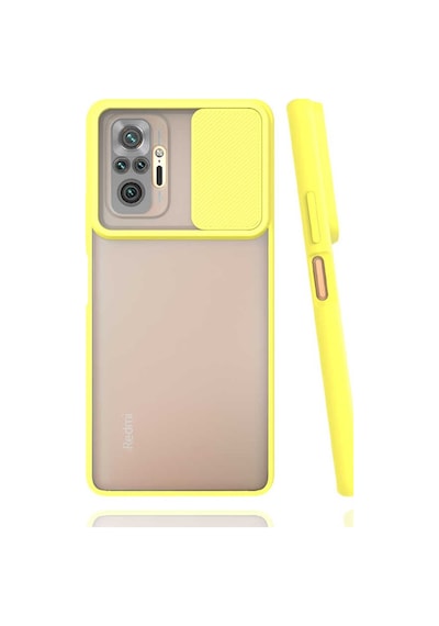 Noktaks - Xiaomi Uyumlu Xiaomi Redmi Note 10 Pro - Kılıf Slayt Sürgülü Arkası Buzlu Lensi Kapak - Sarı