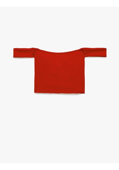 Koton Koton X Şahika Ercümen - Bürümcük Kumaş Kalp Yaka Düğüm Detaylı Omzu Açık Crop Top Kırmızı 6sak10451ek