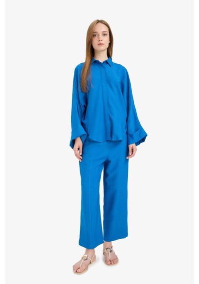 Defacto Harem Keten Karışımlı Geniş Paça Pantolon D9732ax25smbe43 Mavi