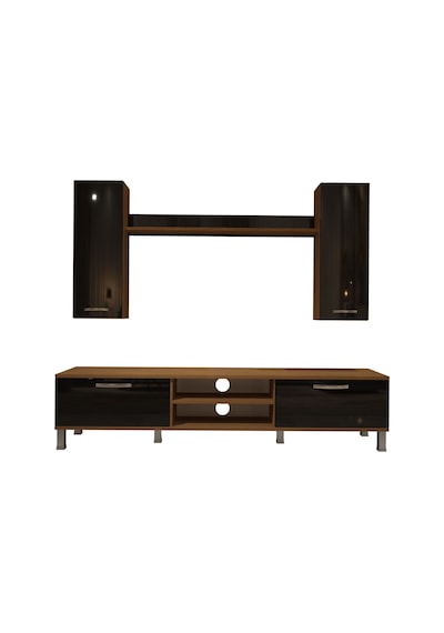Decoraktiv Eko 5d Mdf Dvd Krom Ayaklı Tv Ünitesi Tv Sehpası Ceviz - Siyah