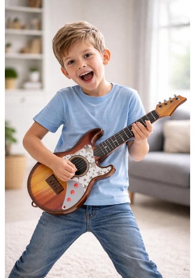 Rock Gitar 50 Cm Akort Edilebilir Oyuncak Kahverengi