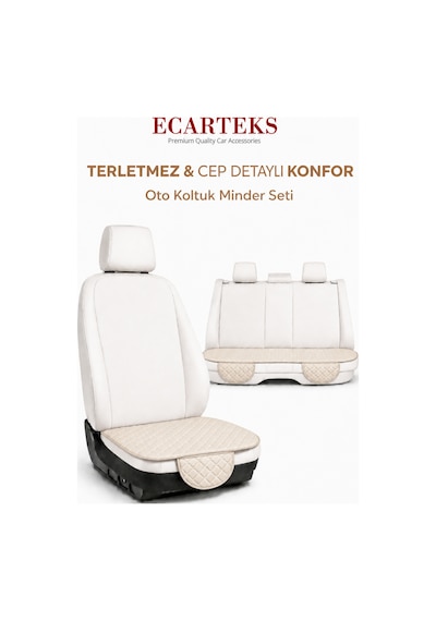 Ergonomik Cepli 3 Parça Oturak Deri Oto Minder Seti Bej