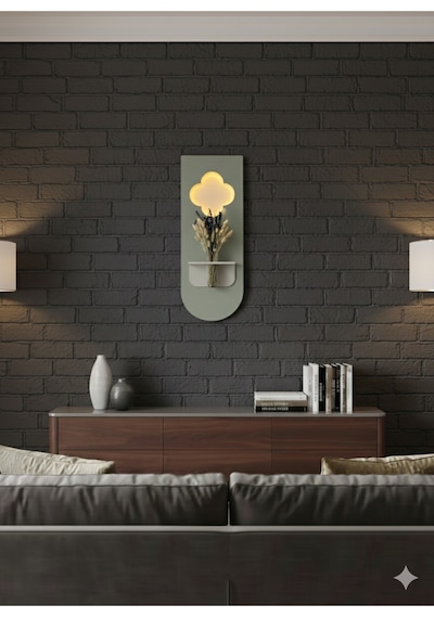 Papatya Ahşap Pilli Ledli İskandinav Tarzı Salon Duvar Rafı Modern Çiçeklik 30 X 80 Cm Çok Renkli