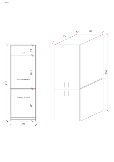 Ases Mobilya Esl0212 Çamaşır Makinası Ve Kurutma Makinası Banyo Dolabı Beyaz Beyaz