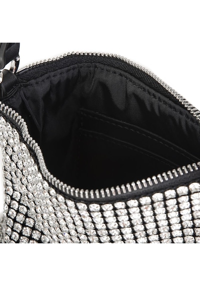 Nas Bag Kadın Çapraz Çanta Black White Diamond Siyah Taşlı Çanta Gümüş