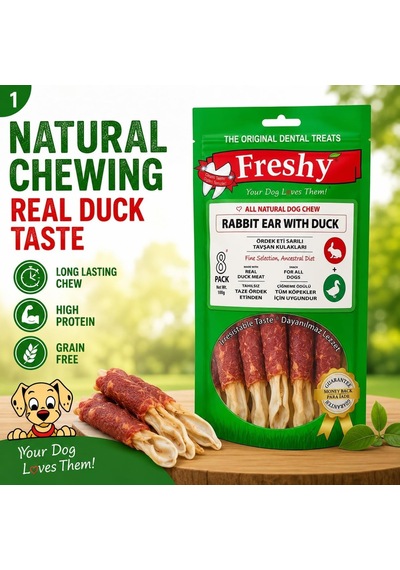 Freshy Rabbit Ear Whit Duck Ördek Eti Kaplı Tavşan Kulağı 100 Gr 8'li