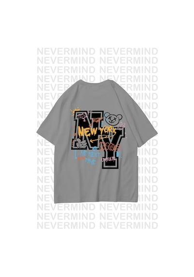 Nevermind Unisex Kadın Erkek Ny-me Özel Tasarım Sırt Baskılı Oversize Tshi Antrasit