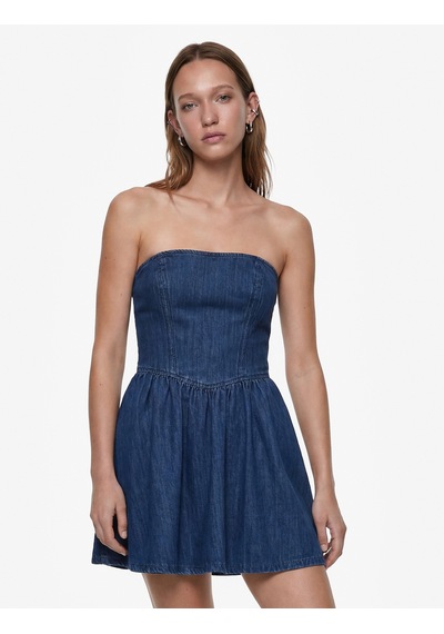 Koton Pamuklu Straplez Kalp Yaka Kolsuz Korse Detaylı Mini Denim Elbise Koyu İndigo 6sal80040md Indigo