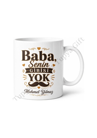 Baba Senin Gibisi Yok Yazılı Kupa Bardak Babalar Günü Özel Hediye Beyaz
