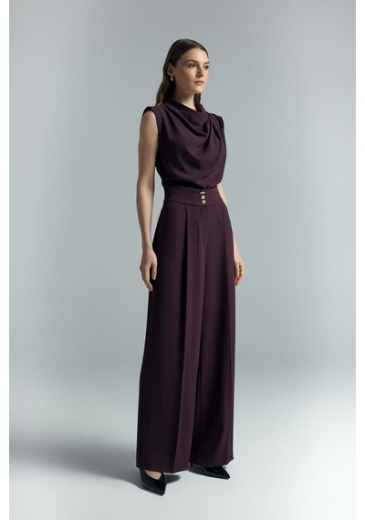Talia Düğme Detaylı Pantolon - Mürdüm-137301