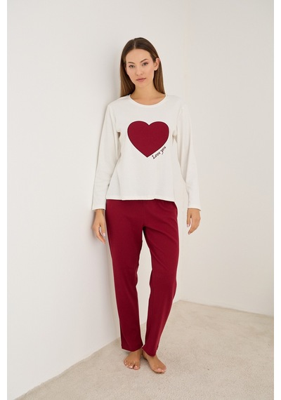 Siyah İnci Pamuklu Fitilli Kaşkorse Örme Pijama Takım25226013 Bordo