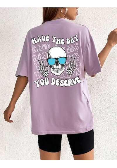 Noıssey Mor Unisex Baskılı Oversize
