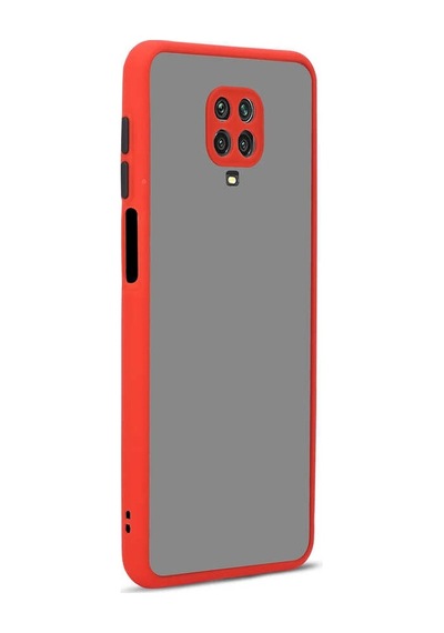 Noktaks - Redmi Note 9s Uyumlu Kılıf Arkası Buzlu Renkli Kenarlı Hux Kapak - Kırmızı - T14540