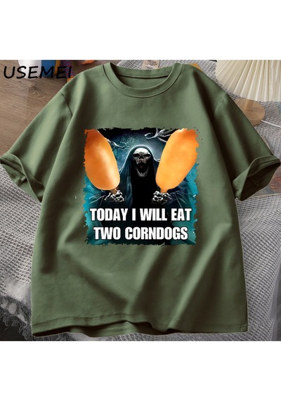Flood Of Style Kötü İskelet Meme T Shirt Kadın Erkek Bugün Ben İki Mısır Köpekler Yiyecek Tshirt Boy Pamuk K Yeşil