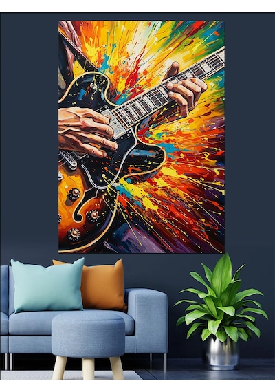 Ahşap Tablo Renkli Gitar Çalan Adam