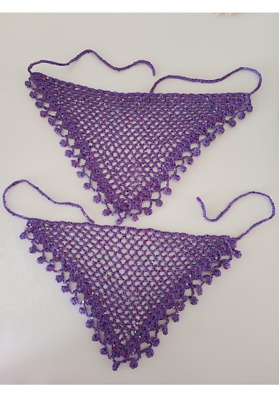 Anne-kız File Pullu Örgü Bandana-yazlık-saç Bandanası -plaj Uyumlu-mor