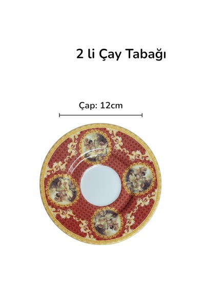 2 Li Yaldızlı Kırmızı Çay Tabak-beyaz Çay Tabağı Takımı