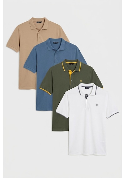 Buratti Pamuklu Regular Fit Düğmeli Polo Yaka 4'Lü Paket T Shirt Erkek Polo Yaka T Shirt 590211827S4 Vizon-Petrol-Beyaz-Haki Sarı