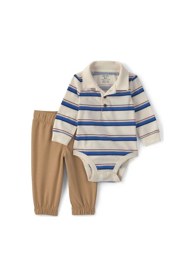 Carter's Erkek Bebek Polo Yaka Uzun Kol Body Pantolon Takım Bej 1