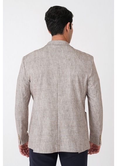 Slim Fit Torba Cepli Kırçıllı Dokuma Esnek Pamuklu Bej Ceket C 748