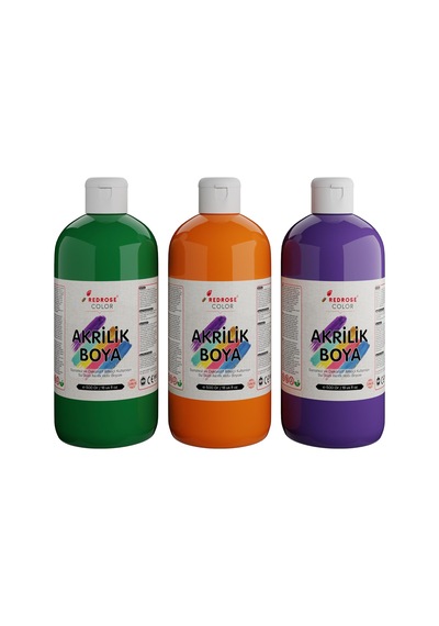 Yeşil, Mor, Turuncu Akrilik Boya 3&apos Lü Set 3x500 Gr