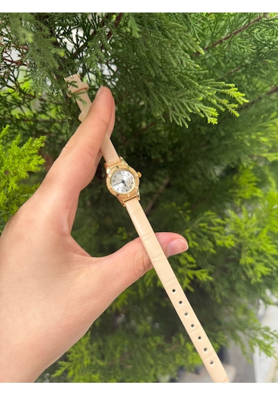 Minimal Kadın Kol Saati Krem Altın