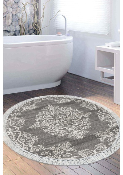 Eko Trend Djt Banyo Paspası Yıkanabilir Kaymaz Taban 762 Yuvarlak Açık Gri