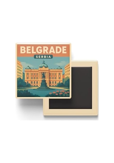 Belgrad Sırbistan - Cumhuriyet Meydanı - Baskılı Buzdolap Magneti Kare 9x9 Cm