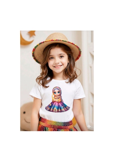 Stil-x Ramazan Bayramı Baskılı Kız Çocuk Tshirt, %100 Pamuklu Kumaş Beyaz-12