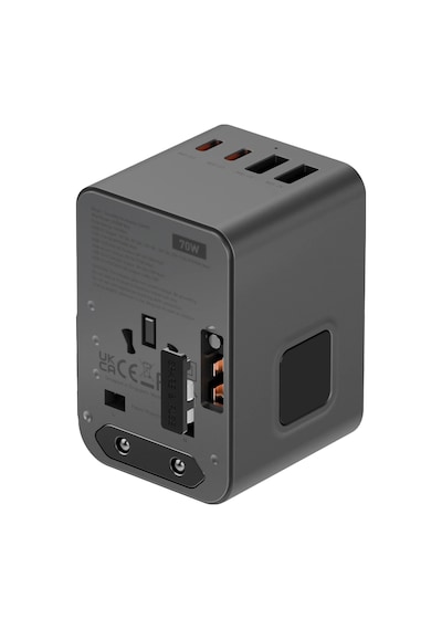 Energea Travelworld Universal Gan70 1 Adet 70w Type C 2 Adet 15w Type C Ve 2 Adet 15w Usb Çıkışlı Pd Hızlı Şarj Aleti - Siyah