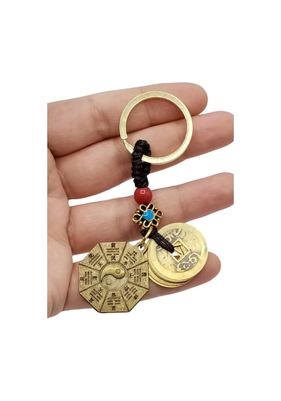 Dünyadan Hediyeler Feng Shui Metal Anahtarlık Şans Parası Ve Bagua Ayna No.1