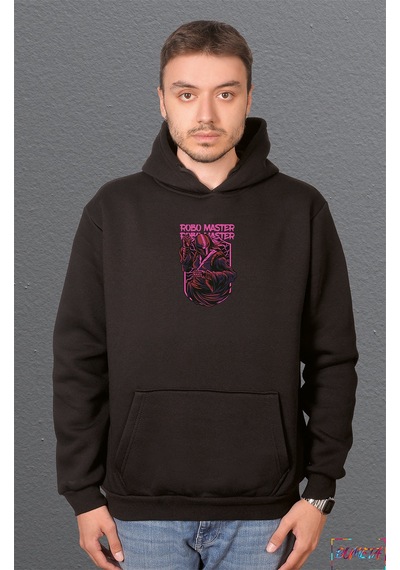Bumeta Robo Master Streetwear Sweatshirt Unisex Kapüşonlu Hoodie Siyah