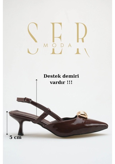 Sermoda Topuklu Kadın Ayakkabı - 5 Cm İnce Topuklu Sivri Burun Kadın Stiletto Ayakkabı Rugan Kahve