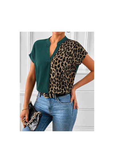 Butik İstanbul Kadın Kısa Kollu V Hakim Yakalı Leopar Desenli Sandy Bluza Yeşil Butik İstanbul Kadın Kısa Kollu V Hakim Yakalı Leopar Desenli Sandy Bluza Yeşil