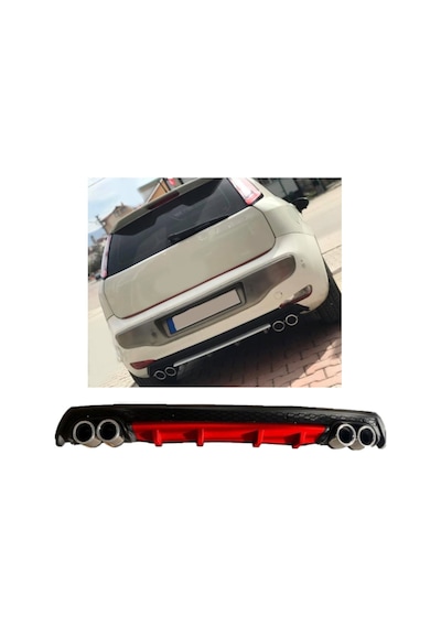 Fiat Punto Uyumlu Body Kit Difüzör 4 Çıkış Yuvarlak Kırmızı
