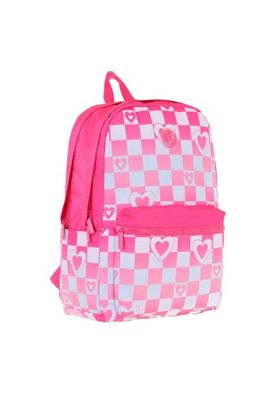 Kaukko Nature Kız Çocuk Üç Bölmeli Pembe Dama Ve Kalp Desenli Okul Sırt Çantası - K1788 Pembe