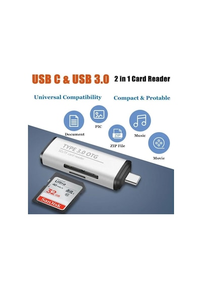 Kyrotech Macbook, Type-c Portlu Telefon, Tablet, Bilgisayar, Uyumlu Type-c To Usb 3.0 Sd Micro Sd Ka