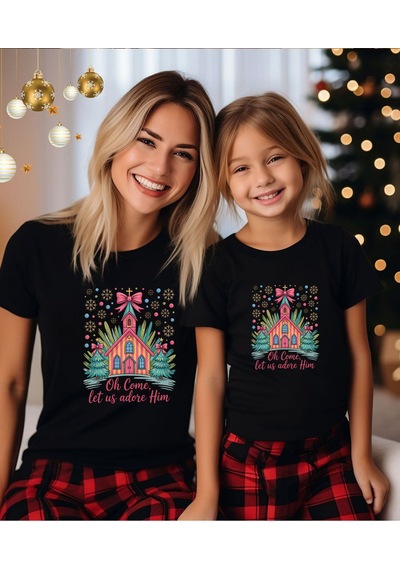Aselinda Christmas-yeni Yıl Ev Baskılı Anne-kız Kombin Tişört Kombin Yapmak İçin 2 Ürün Ekleyiniz Siyah