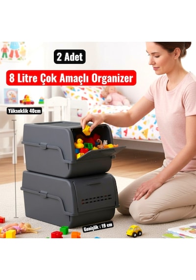 Technow Motek Mt-40 S-box 8 Litre Çok Amaçlı Organizer Düzenleyici Antrasit 2 Adet Antrasit
