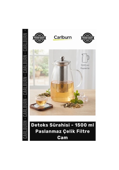 Özel Üretim Sağlıklı Yaşam Mutfak Kaliteli Detoks Sürahisi 1500 Ml Paslanmaz Çelik Filtre Cam