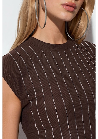 Hiccup Bdart Bisiklet Yaka Slim Fit Taşlı Bluz Mocha Kahvesi