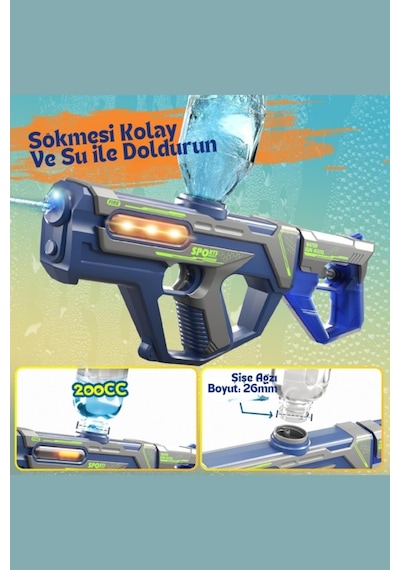 Elektrikli Otomatik Atış Yapan Işıklı Su Tabancası 2ın1 5-7 Metre Atış 23 Cm