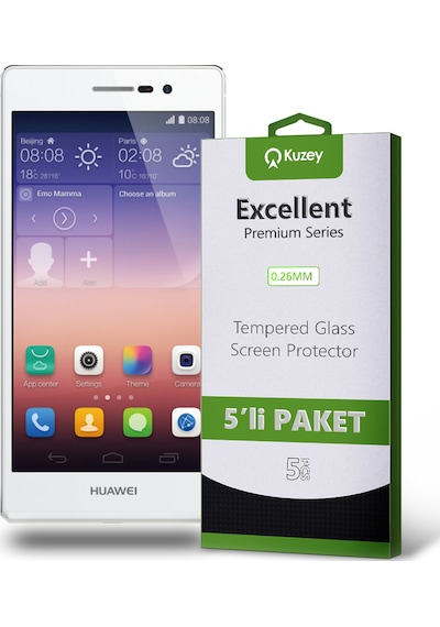Huawei P7 ile Uyumlu Temperli Ekran Koruyucu Kırılmaz Cam Ekonomik 5'li Paket