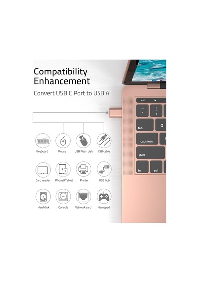 Usb-c To Usb 3.0 Adaptör 2 Li Set Kompakt Pembe Dönüştürücü Yüksek Performanslı Pratik Seti
