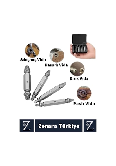 Dayanıklı Matkap Tornavida Uyumlu Hasarlı Paslı Kırık Yamuk Vida Sökme Çıkarma 4 Farklı Uçlu Set